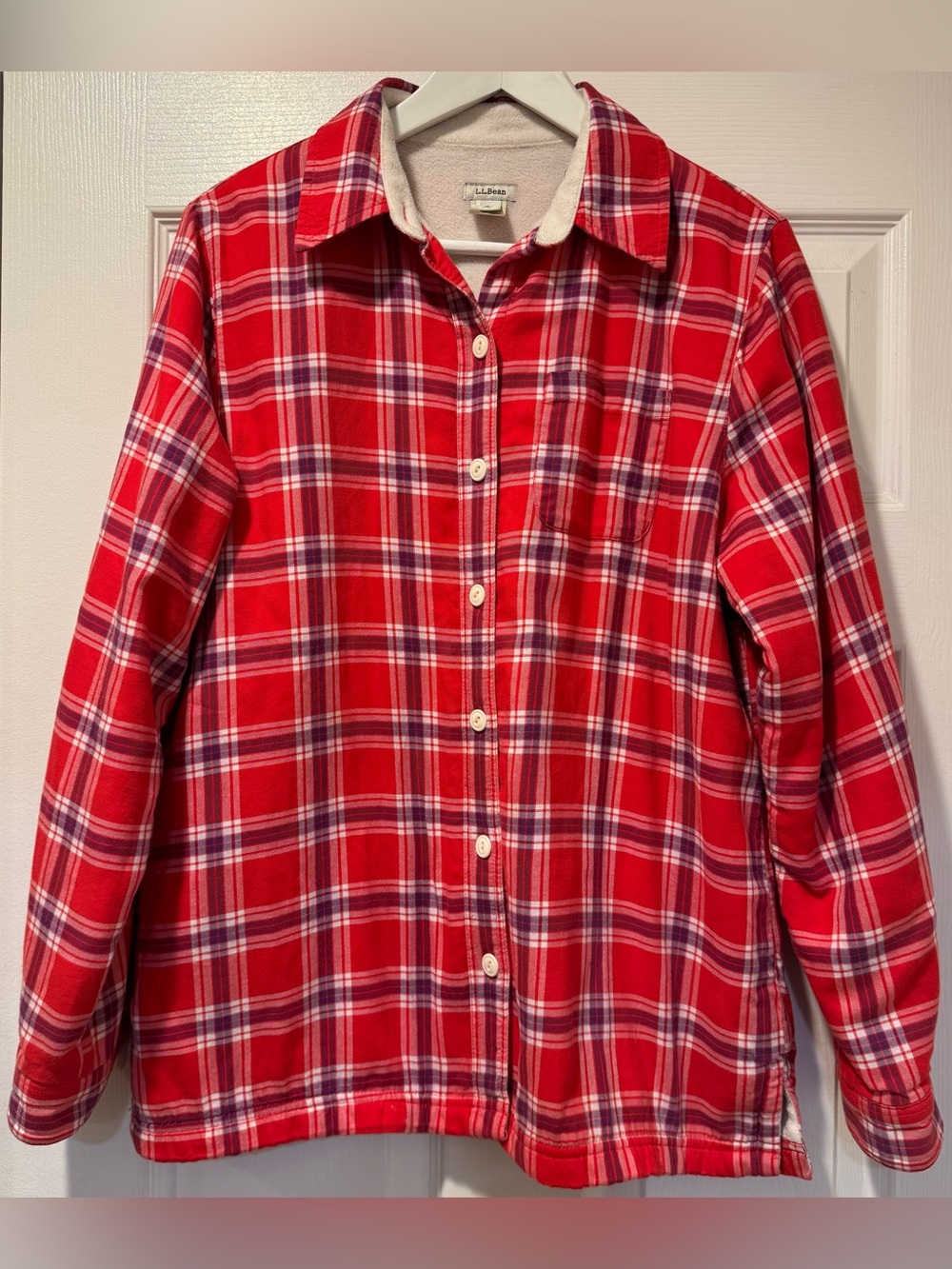 L.L. Bean Red Plaid Flannel Shacket with Fleece lining